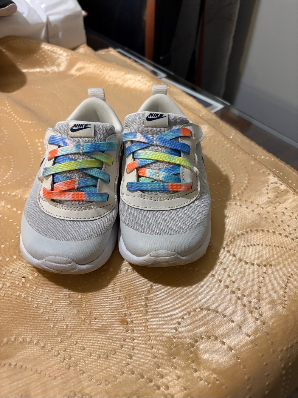 Nike Kids Light Gray Sneakers with Multicolor Laces